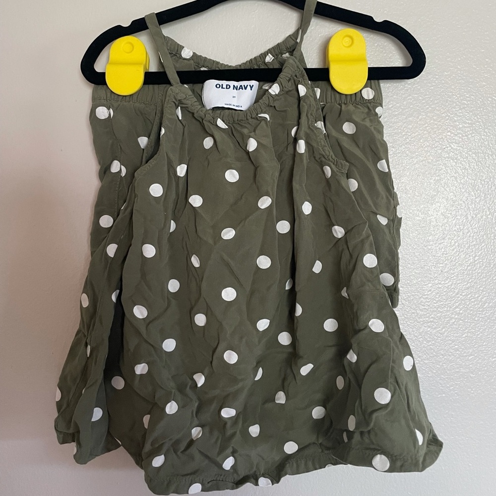 Two Piece Olive Polkadot Set 3T